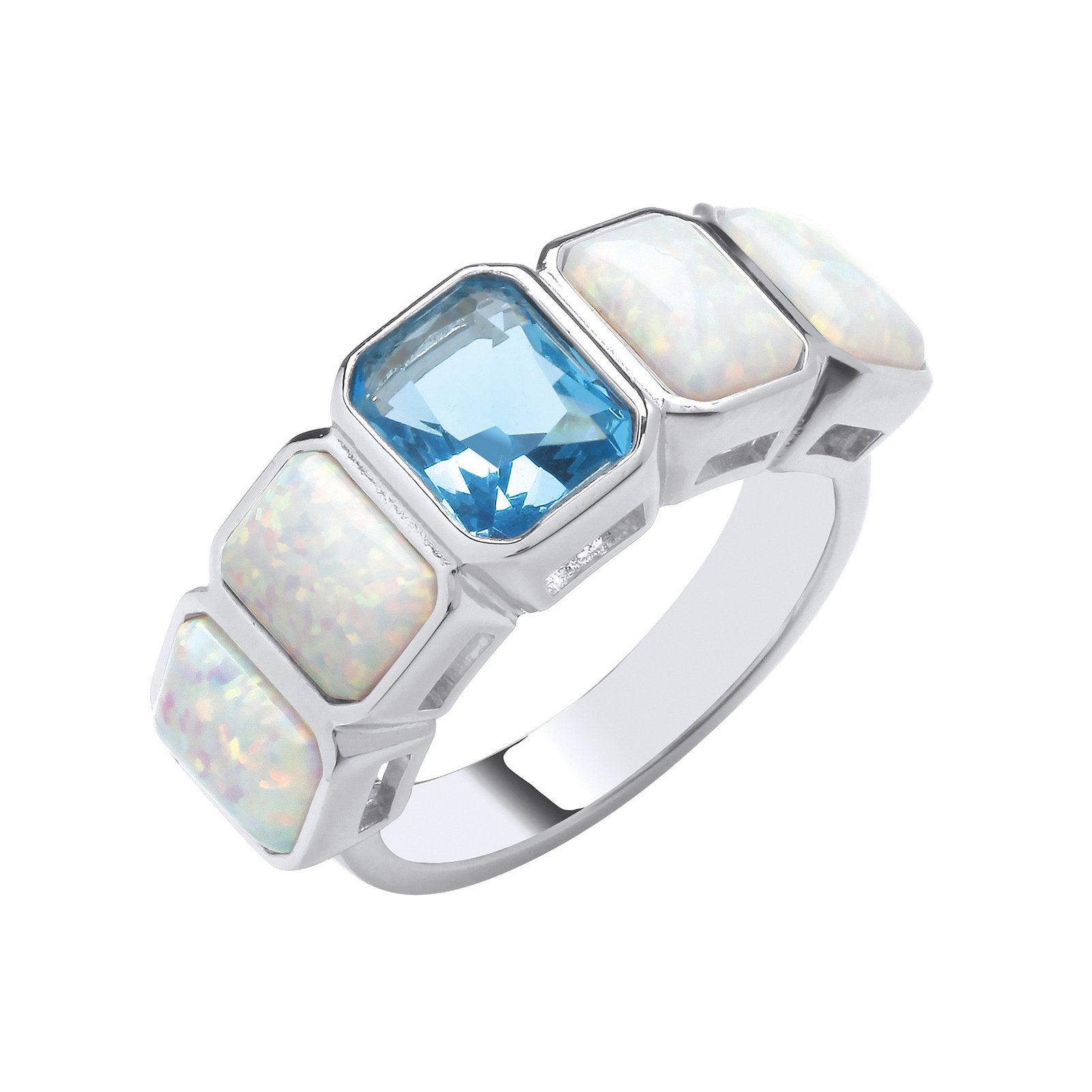 Silver Opal & Blue Cubic Zirconia Stones Ring - Fine Ring - Certified Authentic - Swiss Made – Luxury Jewellery by Imp